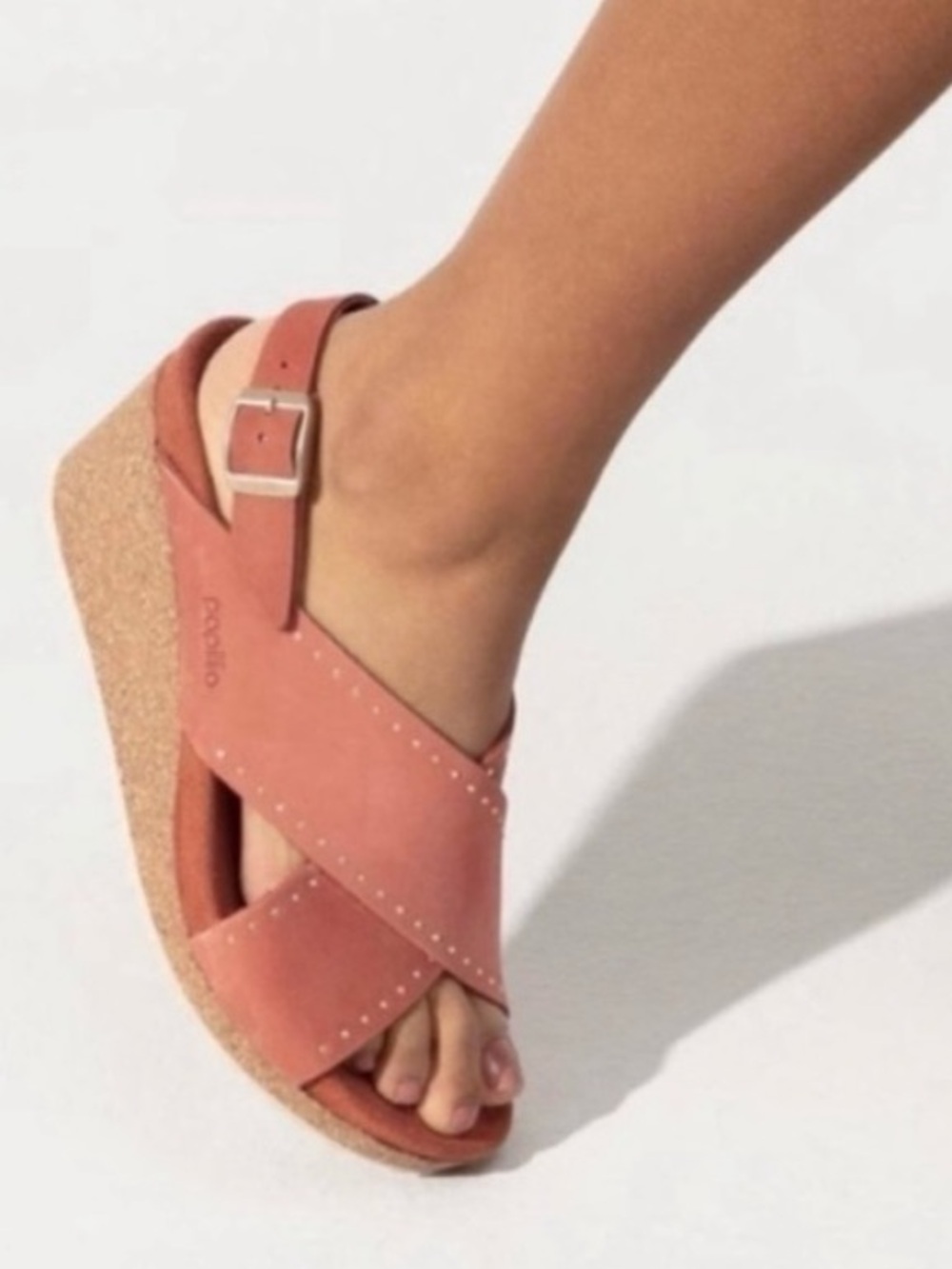 Papillio Birkenstock Samira Studded Slingback Wedge Sandals EU 37 6.5 Earth Red